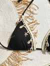 Enigmatic Black with Exquisite Lace, A Seductive Gem Among Bikinis, The Beach's Center of Attention.