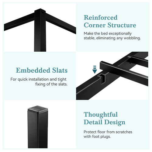 HOOMIC Canopy Bed Frame, Enhanced 4-Poster, 3-Metal Crossbar, No Box Spring Needed, Easy Assembly Allewie