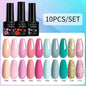 LILYCUTE 10PCS/Set Набір гель-лаків для нігтів Рожевий фіолетовий гель для нігтів Напівперманентний УФ світлодіодний лак Nail Art Design Soak Off Набір гелів для нігтів