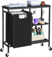 Pull-Out Laundry Basket with Shelf and  three Shelf,Laundry Basket Organizer Section with Removable Laundry Bags for clothes