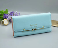 Women Student Cute Bowknot PU Leather Wallet Trifold Large Capacity Card Holder Money Purse Long Phone Handbag