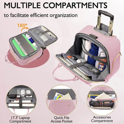 Rolling Laptop Bag, Briefcase for Women with 4 Spinner Wheels and Telescopic Extendable Handle, Roller Computer Bag for Work