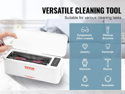 VEVOR 200/450/650ml Portable Ultrasonic Cleaner Machine with 4 Timer Modes Cleaning Basket for Eyeglasses Watches Dentures Rings
