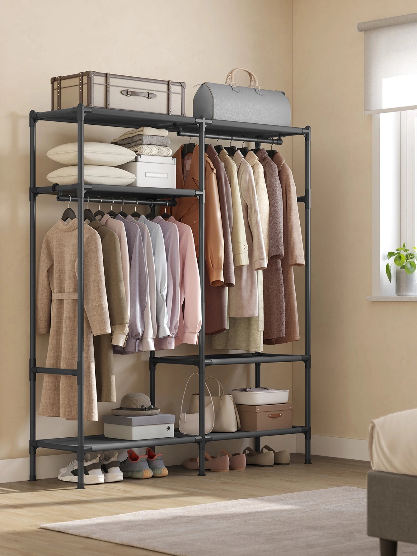 SONGMICS 74.8" H Garment Rack, Clothing Rack, Portable Closet Wardrobe With Hanging Rails And Shelves, Total Load 242 Lb, Eas