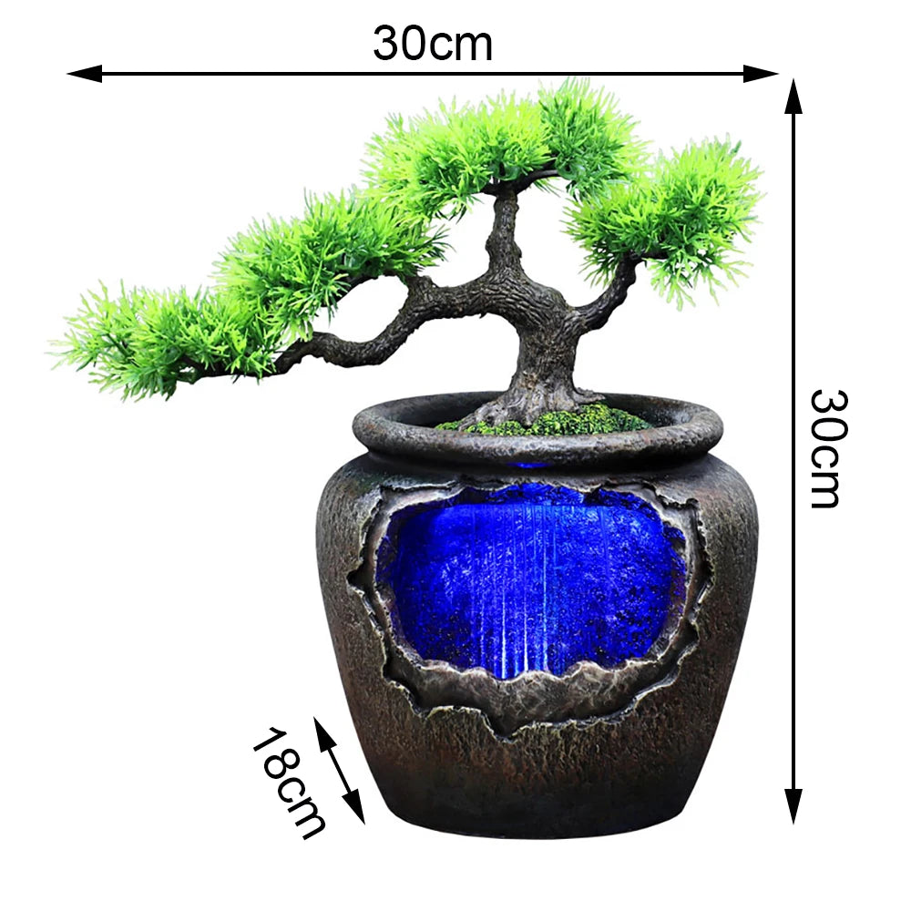 Relaxation Desktop Waterfall Fountain with LED Light for Home Office Decor Water Fountain Wealth Ornaments Free Shipping
