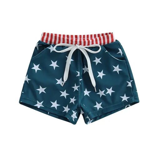 Lioraitiin Toddler Baby Boys Beach Shorts Kids Independence Day Drawstring Star Print Swim Trunks