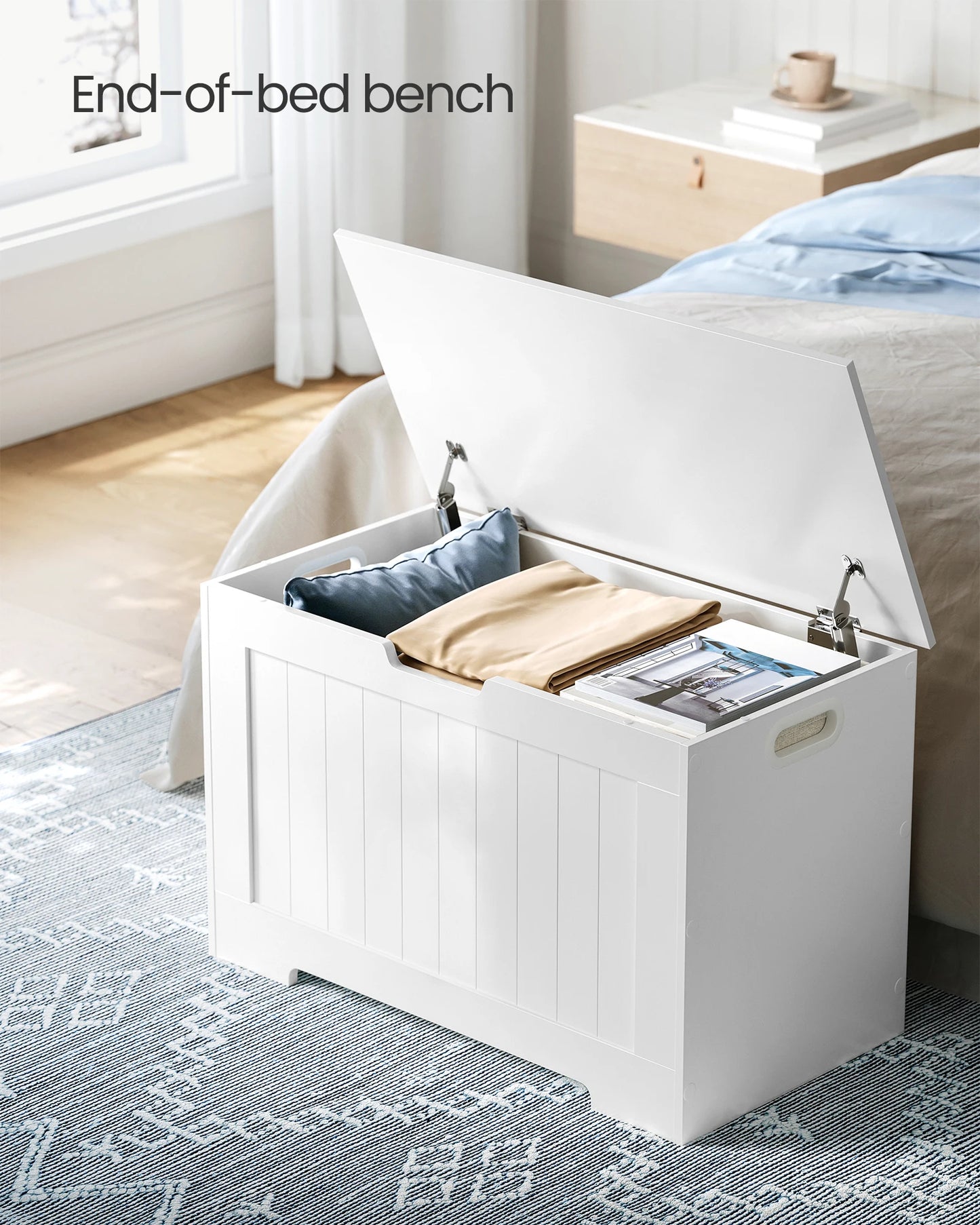VASAGLE Storage Chest, 29.9 Inches Width Storage Bench, Entryway Bench with 2 Safety Hinges, Shoe Bench, Farmhouse Style