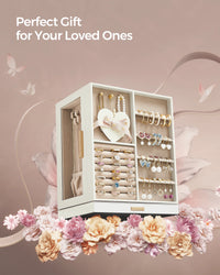 SONGMICS Jewelry Box 360° Rotating, Jewelry Storage Case with 5 Drawers, Jewelry Organizer, Glass Window, Spacious