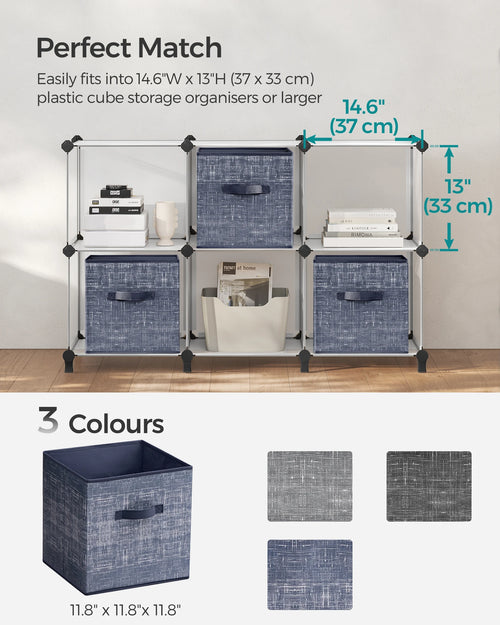 SONGMICS Storage Cubes, 11.8-Inch Non-Woven Fabric Bins with Double Handles, Set of 6, Closet Organizers for Shelves, Foldable