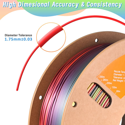 Eryone Silk Rainbow PLA 1KG Filament 1.75mm ±0.03mm Excellent Quality For 3D Printer Sunset Vibrant Palette Rainbow Materials