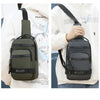 Men's large capacity nylon shoulder chest bag, travel-friendly, casual style, available in green and gray.