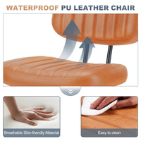 JHK Armless Office Desk Chair Back Lumbar Support Height Adjustable PU Leather Computer Chair with 360° Swivel Rolling Wheels