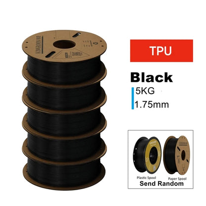 KINGROON 3D Printer Filament PLA PETG TPU ABS 5KG Bundle Black White Gray 1.75mm No bubbles Plastic 5 roll 1kg , Random Spool
