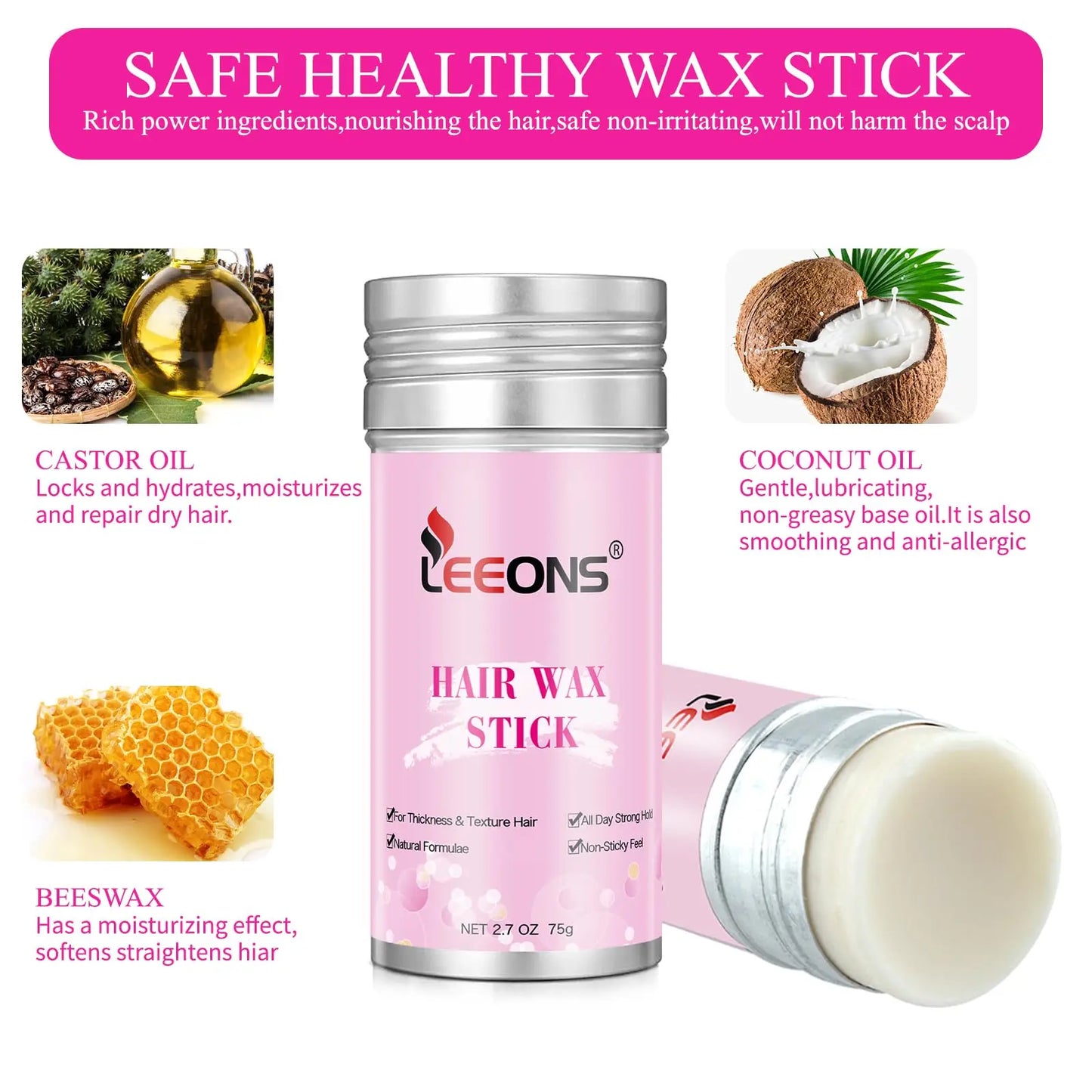 Edge Control Wax Stick and Braiding Gel for Women Strong Hold Edge Smoother Long Lasting Broken Hair Holder Wax Stick