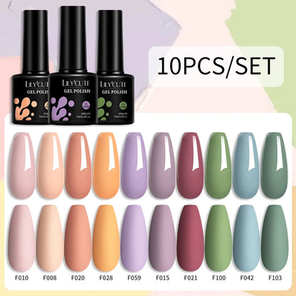 LILYCUTE 10PCS/Set Набір гель-лаків для нігтів Рожевий фіолетовий гель для нігтів Напівперманентний УФ світлодіодний лак Nail Art Design Soak Off Набір гелів для нігтів