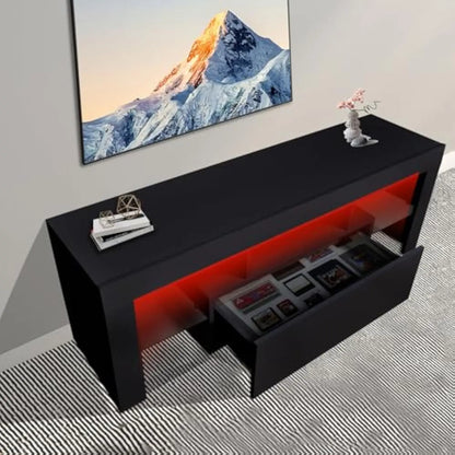 LED TV Stand with Large Storage Drawer for 32 40 50 55 Inch TVs, Modern Media Console TV Console Table with LED Lights Entertai
