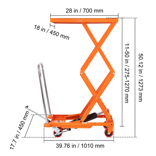 VEVOR 330/770/1760Lbs Lifting Platform Hydraulic Car Lift Table Cart Heavy Duty Double Shear Wheelbarrow for Repair Motorcycl