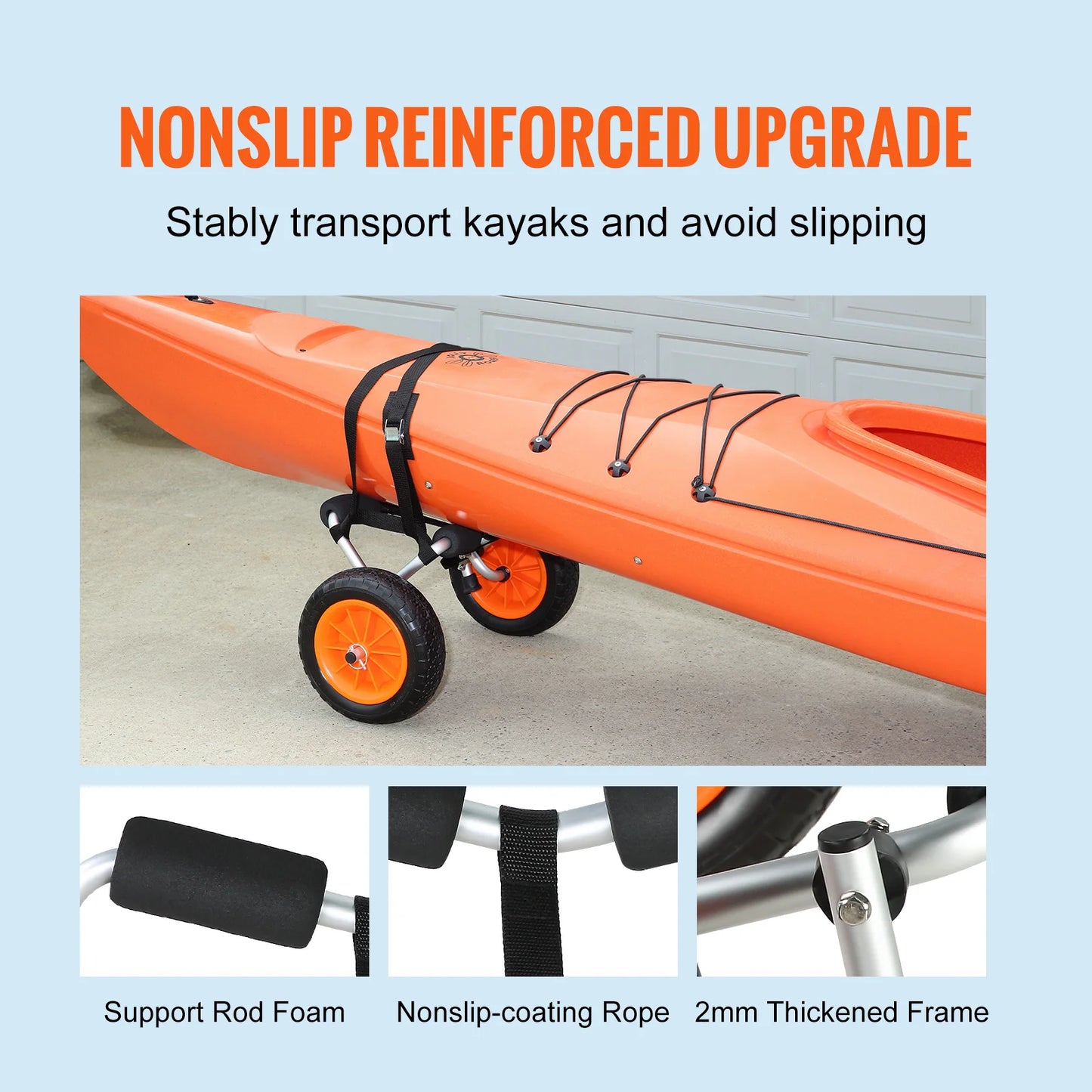 VEVOR Kayak Cart 250lbs Foldable Canoe Trolley Cart with 10'' Tires Support Foot for Paddleboards Float Mats Jon Boats