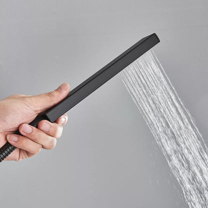 Matte Black Wall Mount Bathroom Shower Faucet 8/10/12/16 Inch Rainfall Mixed Hot Cold Water Mixer Bathtub Tap with Hand Sprayer