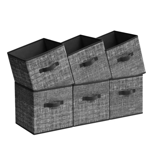 SONGMICS Storage Cubes, 11.8-Inch Non-Woven Fabric Bins with Double Handles, Set of 6, Closet Organizers for Shelves, Foldable
