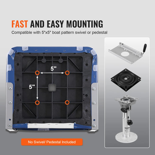 VEVOR Boat Seat 18.9" Low Back Boat SeatFolding Boat Chair with Thickened Sponge Padding and Hinge Fold-Down Boat Captain Chair