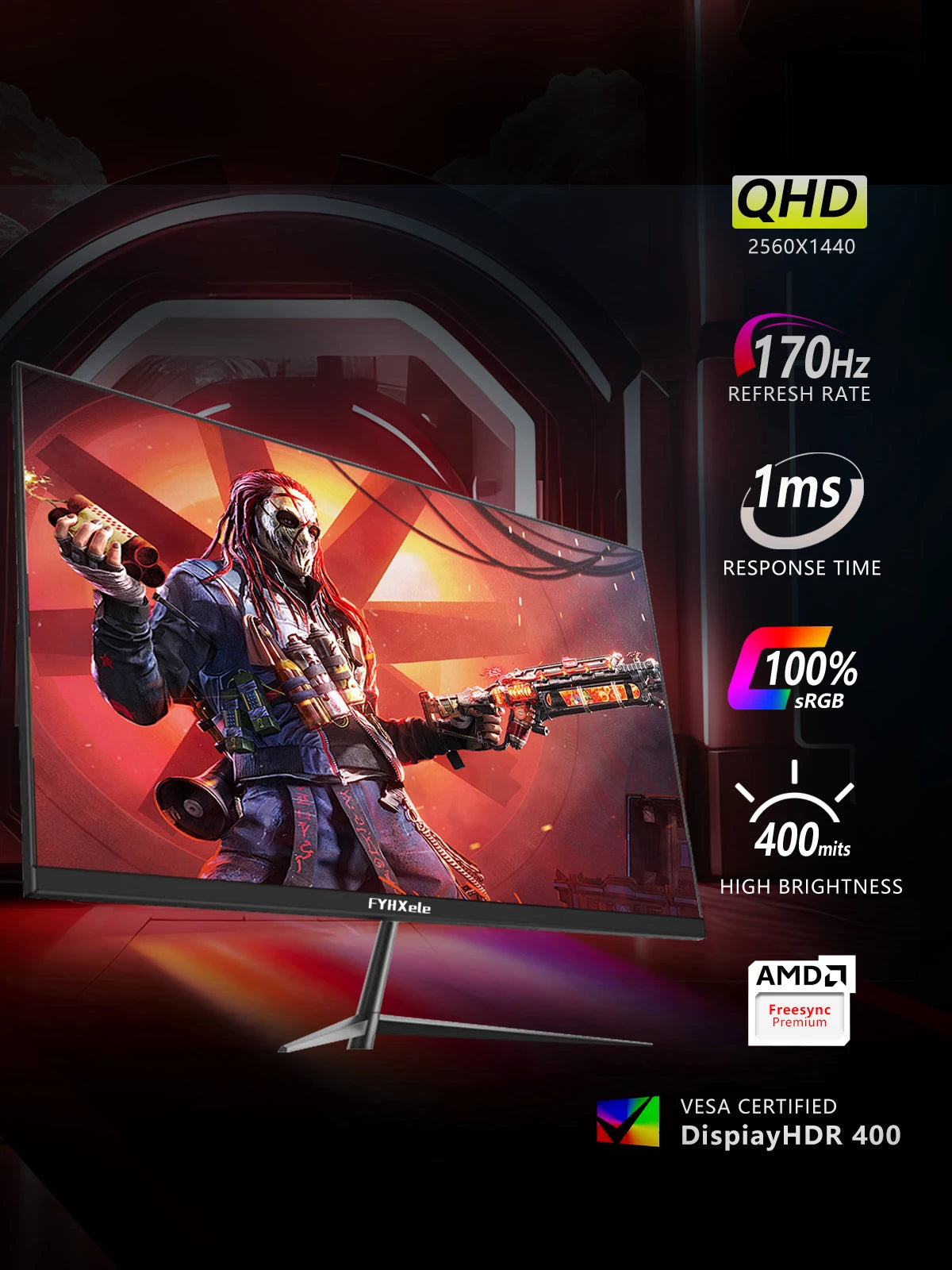 27 Inch Monitor 170hz 2K Gaming Display 1ms ADM-FreeSync 8 Bits 99%sRGB IPS Desktop LED Display HDMI DP HDR400