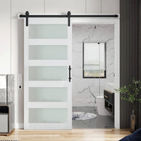 36"x84" Sliding Glass Barn Door and 6.6FT Hardware Kit Included, White Frosted Glass Barndoor with PVC Coated Surface