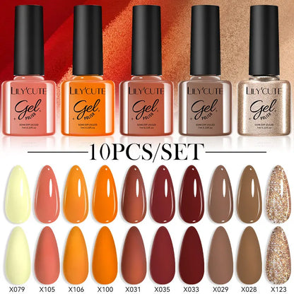 LILYCUTE 10PCS/Set Набір гель-лаків для нігтів Рожевий фіолетовий гель для нігтів Напівперманентний УФ світлодіодний лак Nail Art Design Soak Off Набір гелів для нігтів