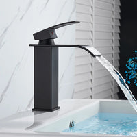 Matte Black Basin Faucet Deck Mounted Single Lever Bathroom Crane Waterfall Brass Bathroom Tap Hot Cold Water Mixer Taps