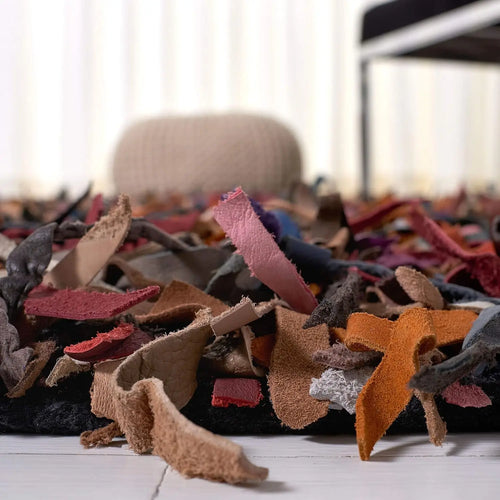 Leather Shag Collection Area Rug - 6' X 9', Multi, Hand-Knotted Modern Leather, Ideal For High Traffic Areas In Living Room,