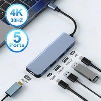 5 in 1 USB C HUB with 4k30Hz docking station USB-C to HDTV-Compatible converter Thunderbolt 3/4 splitter HUB laptop hub