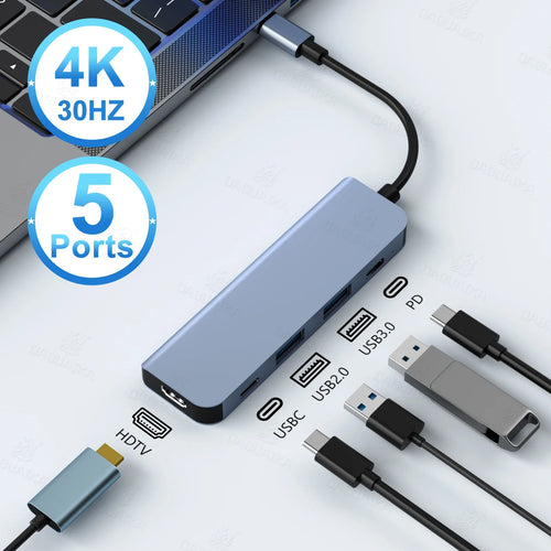 5 in 1 USB C HUB with 4k30Hz docking station USB-C to HDTV-Compatible converter Thunderbolt 3/4 splitter HUB laptop hub