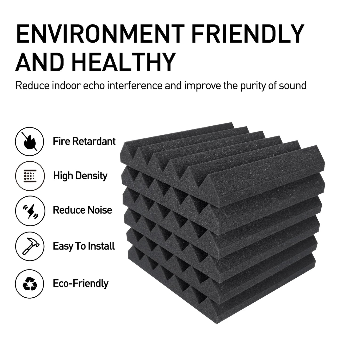 24 Packs Acoustic Foam Panels 2" X 12" X 12" Soundproofing Foam 25kg/m³ Noise Cancelling Foam with 120 PCS Double-Side adhesive