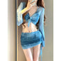 exy Bikinis Sets Women White Swimsuit Beach Wear Long Sleeve Swimsuit Cover Ups for Swimwear Women Swimming Pool Party Bikinis