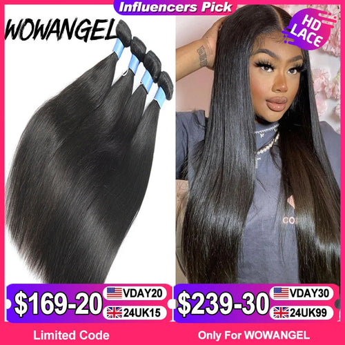 Wow Angel Straight 28 30 Inch Remy Brazilian Human Hair Bundles 100% Silky Hair 3/4 pieces Human Hair Extensions Virgin Hair