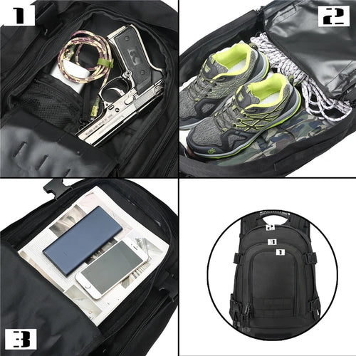 60L Men Tactical Backpack 3P Softback Outdoor Hiking Camping Rucksack Hunting Camping Travel Bag