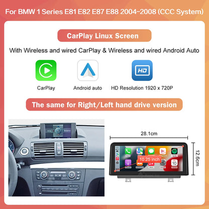 Road Top Wireless CarPlay Android Auto Car Multimedia player For BMW 1 Series E81 E82 E87 E88 Head Unit Screen Display monitor