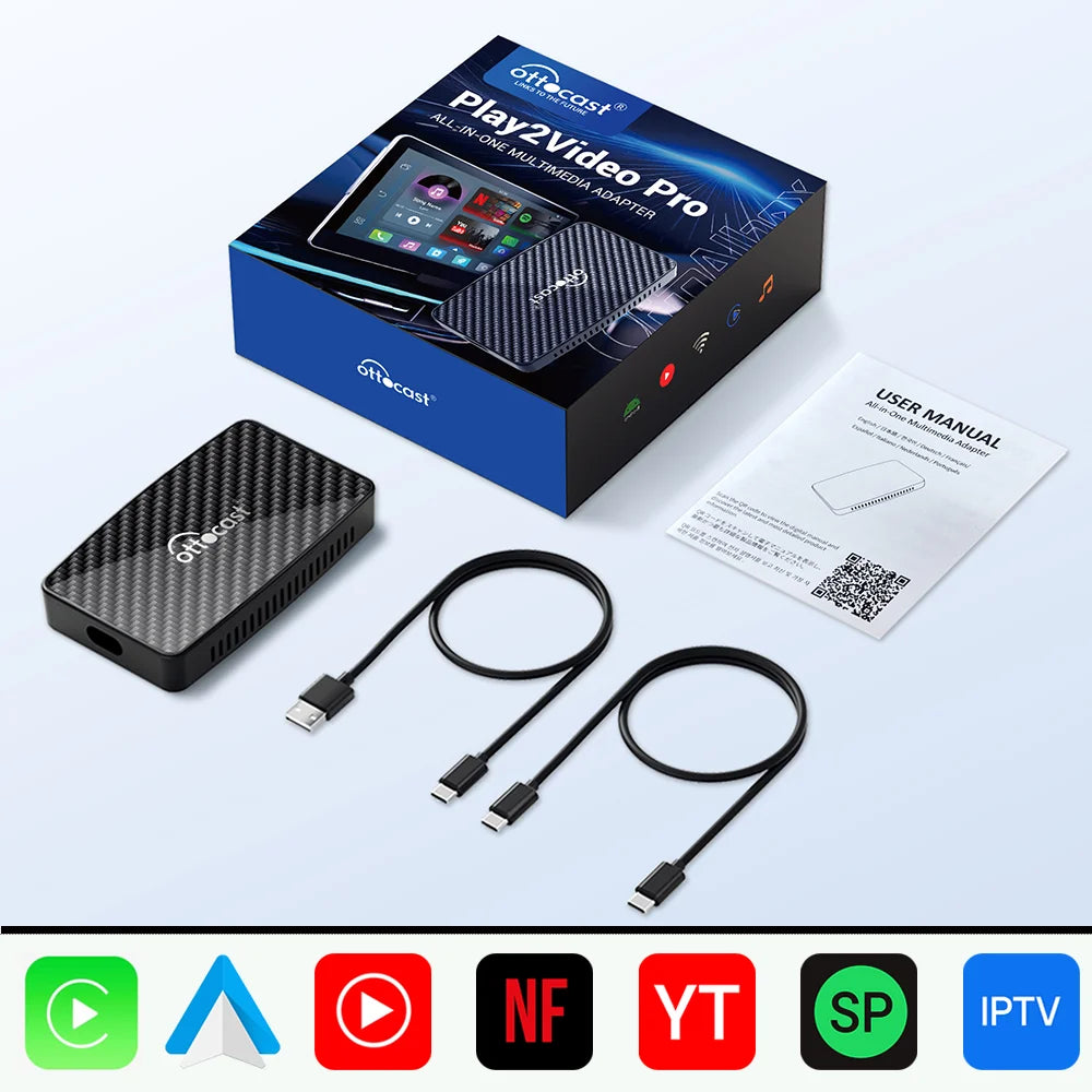 OTTOCAST Play2Video Pro - Wireless CarPlay Android Auto Adapter with Streaming