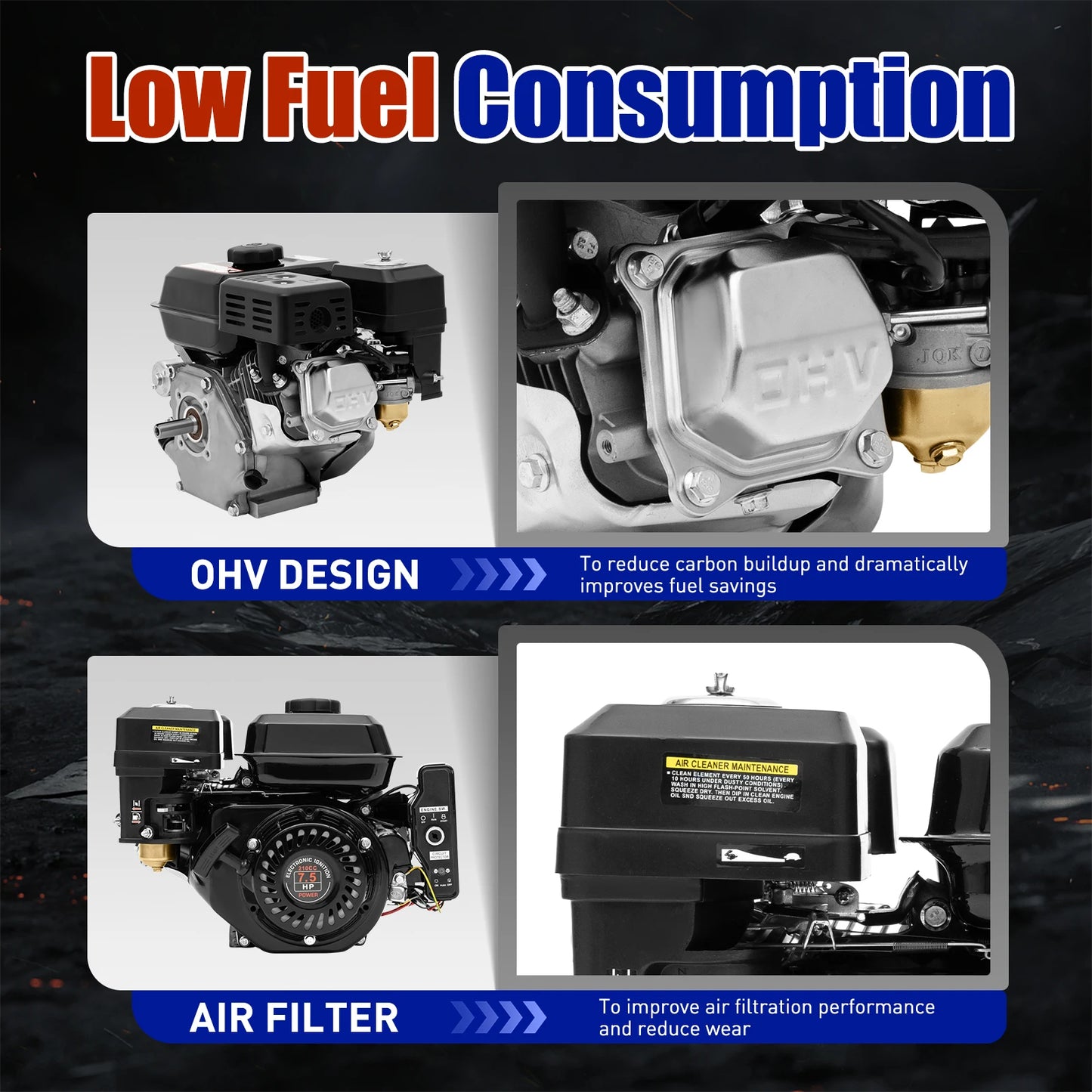 212CC 7.5HP Gas Powered Engine 4-Stroke Electric Start Motor Horizontal Go Kart Gas Engine Side Shaft Motor Gasoline Engine