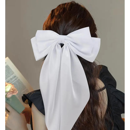 Hair Bows for Women Girls 3Pcs White Pink Black Silky Satin Large Bows Hair Clip Oversized Hair Ribbons Long Tail Big Hair Bows