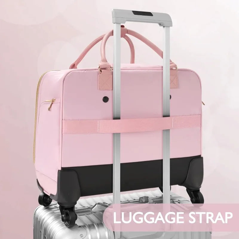 Rolling Laptop Bag, Briefcase for Women with 4 Spinner Wheels and Telescopic Extendable Handle, Roller Computer Bag for Work