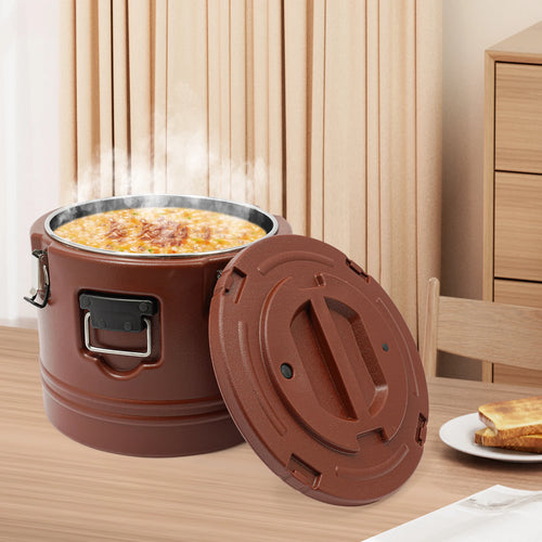 30L Food Warmer, Stainless Steel Food Cooler, Brown Insulated Food Carrier, Commercial Soup Container for Hot or Cold Food