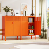 Orange 3 Tier Metal Storage Cabinet with Legs, 2 Door Metal Locker for Home, Office, Entryway and Hallway