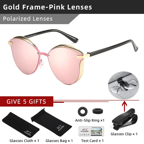 CLLOIO Fashion Polarized Sunglasses Women Cat Eye Driving Shades Luxury Classic Round Ladies Sun Glasses Lunette De Soleil Femme