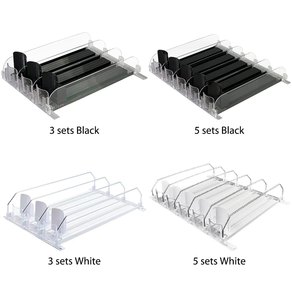 Drink Organizer Dispenser Spring Push Can Shelf Pusher Adjustable Width Soda Can Bottle Pusher E-shaped Glide for Kitchen Fridge