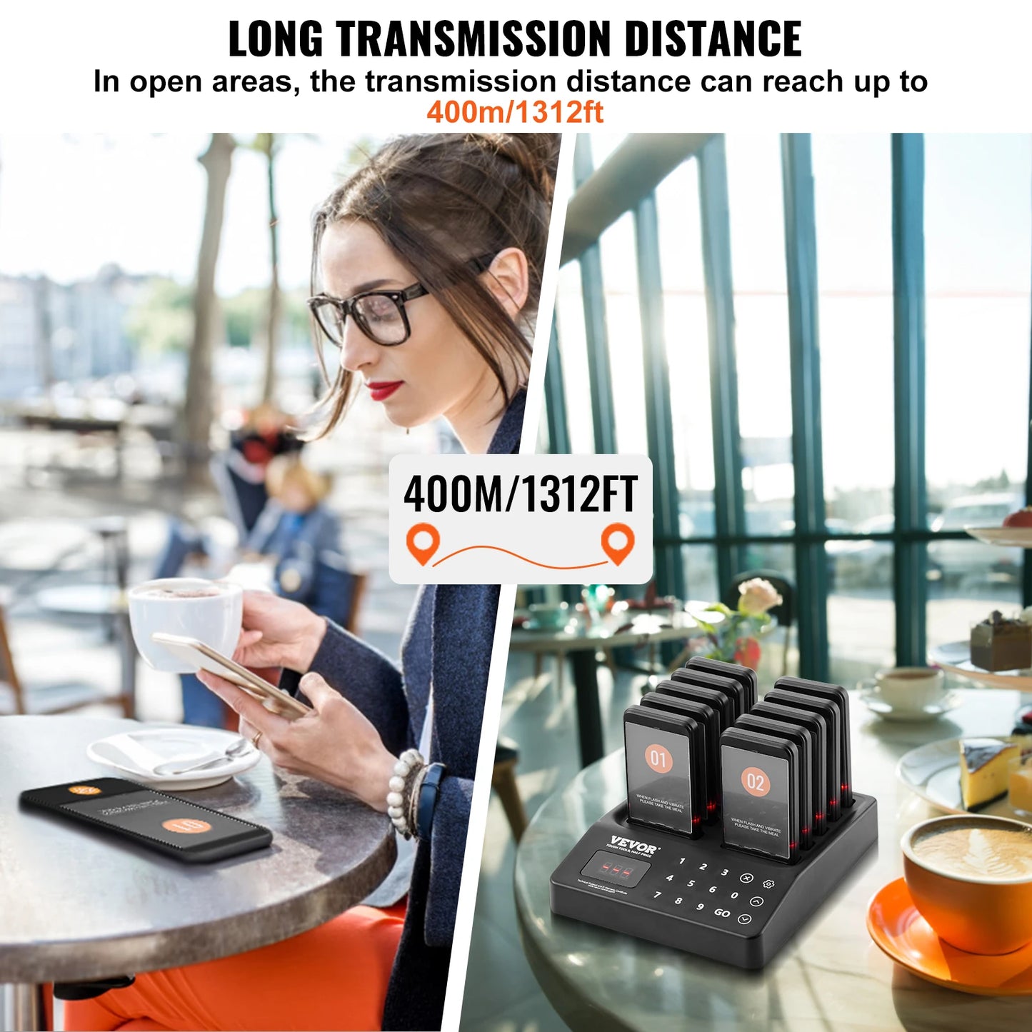 VEVOR 20 Buzzers Restaurant Pager System Wireless Range Waiting Pager Signal Customer Calling Beeper with Vibration Flashing