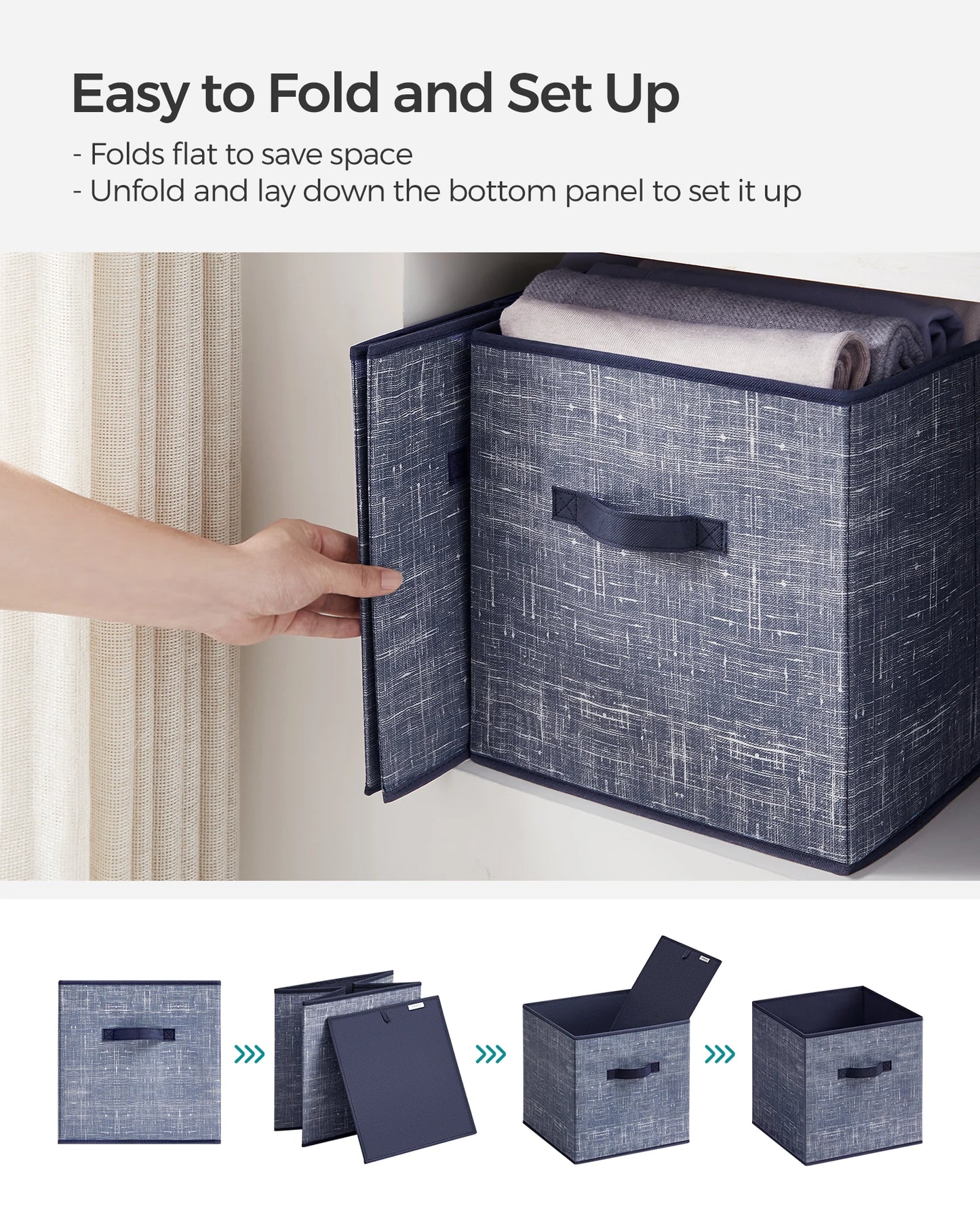 SONGMICS Storage Cubes, 11.8-Inch Non-Woven Fabric Bins with Double Handles, Set of 6, Closet Organizers for Shelves, Foldable