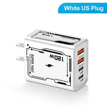 120W USB Charger Type C Mobile Phone Adapter Quick Charge 3.0 EU/US Plug Wall Chargers 6A Fast Charging Cable For iPhone Samsung
