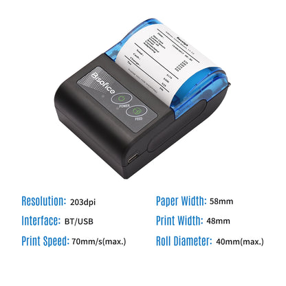 Portable Mini Thermal Printer 2 Inch Wireless USB Receipt Bill Ticket Printer with 58mm Print Paper For IOS Android Windows