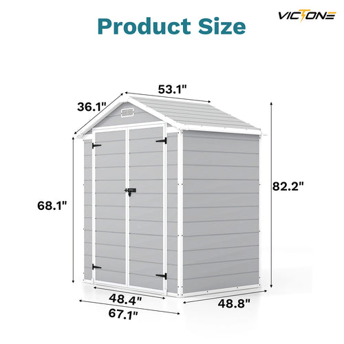 Victone 6' x 4' Plastic Outdoor Storage Shed with Floor, Resin Garden Tool shed with Windowsfor Garden, Backyard, Pool Tools